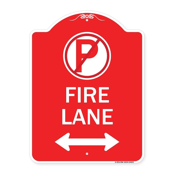 Signmission Fire Lane No Parking & Arrow Pointing Left & Right Heavy-Gauge Alum Sign, 18" x 24", RW-1824-24021 A-DES-RW-1824-24021 - main